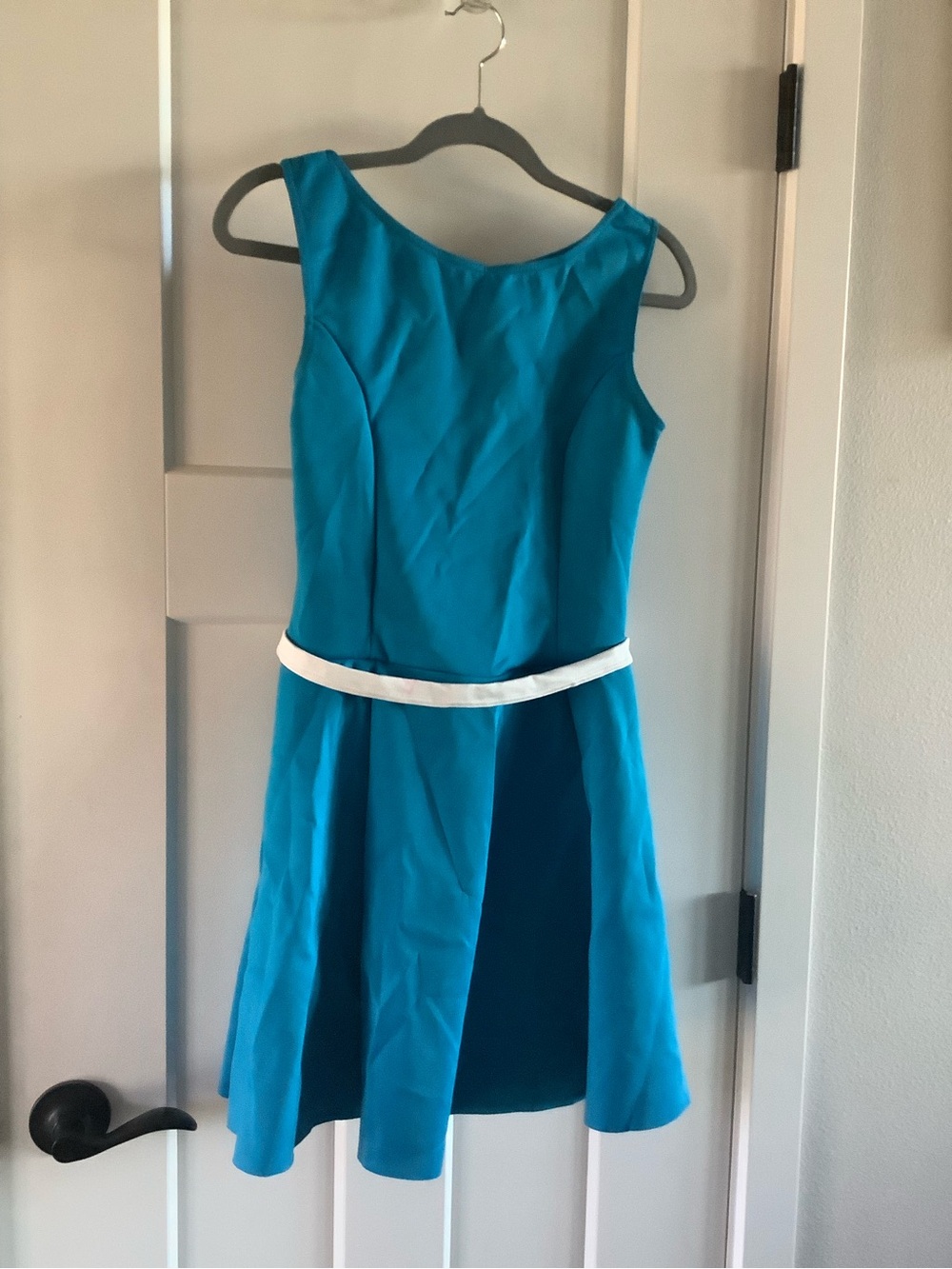 Weissman Teal Fit-and-Flare Dress with White Belt